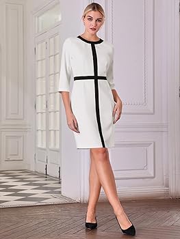 Hobemty Women's Work Sheath Dress Winter 2024 Contrast Color